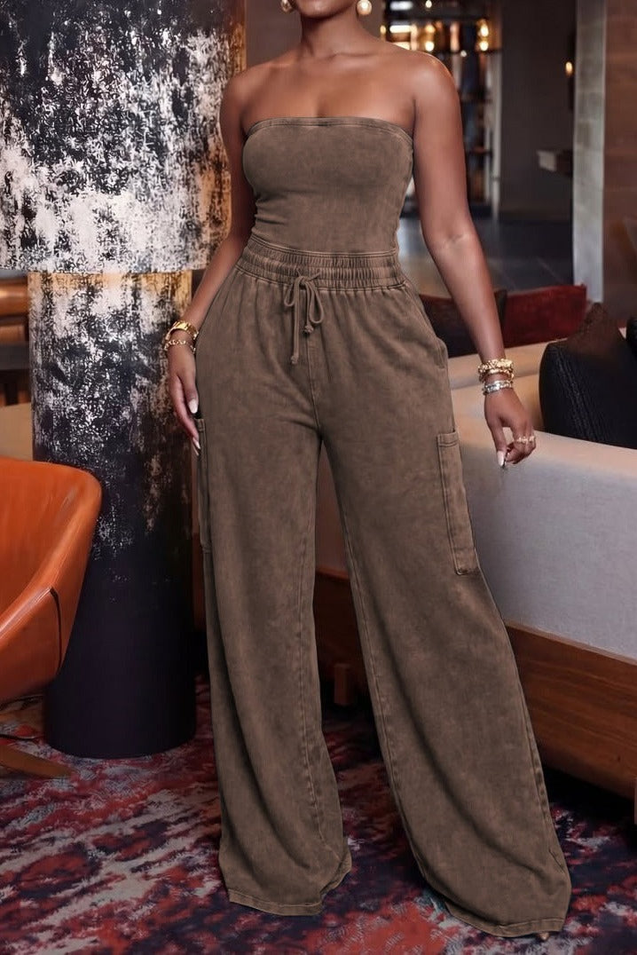 Mineral Wash Bandeau Cargo Jumpsuit