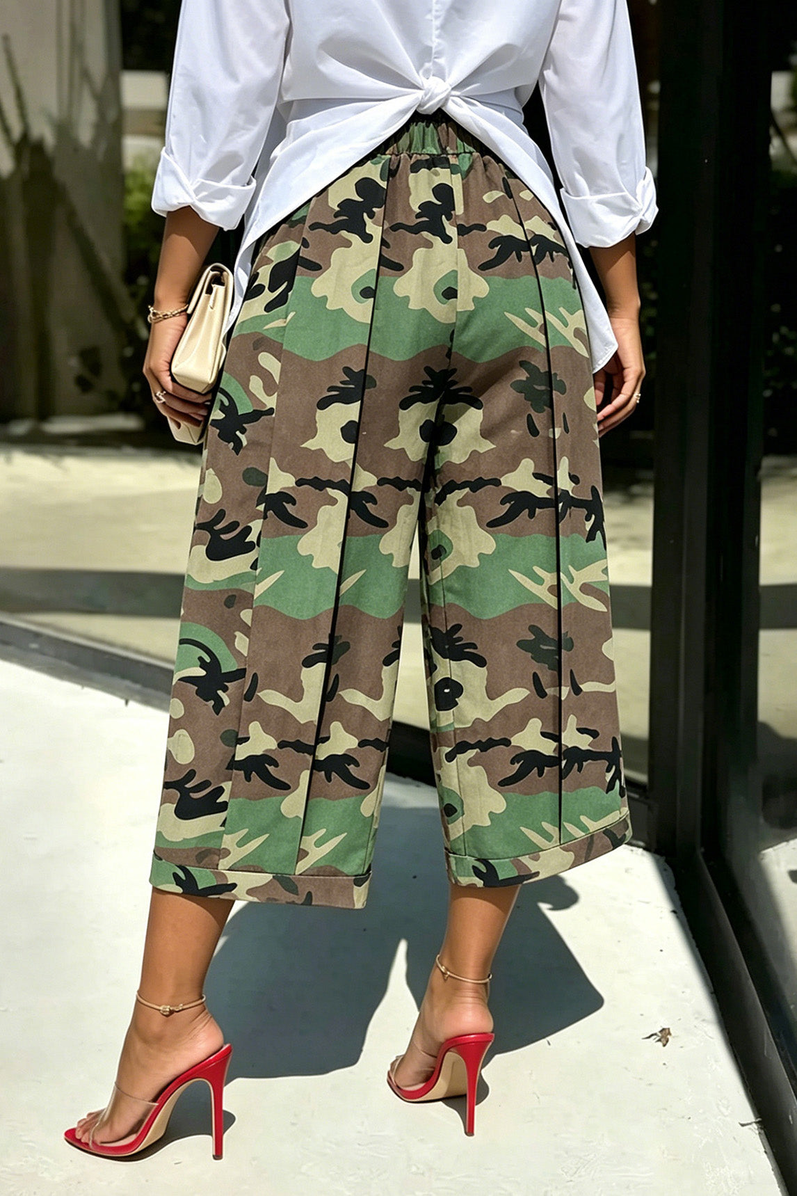 High-Waist Pleated Wide Leg Cropped Pants