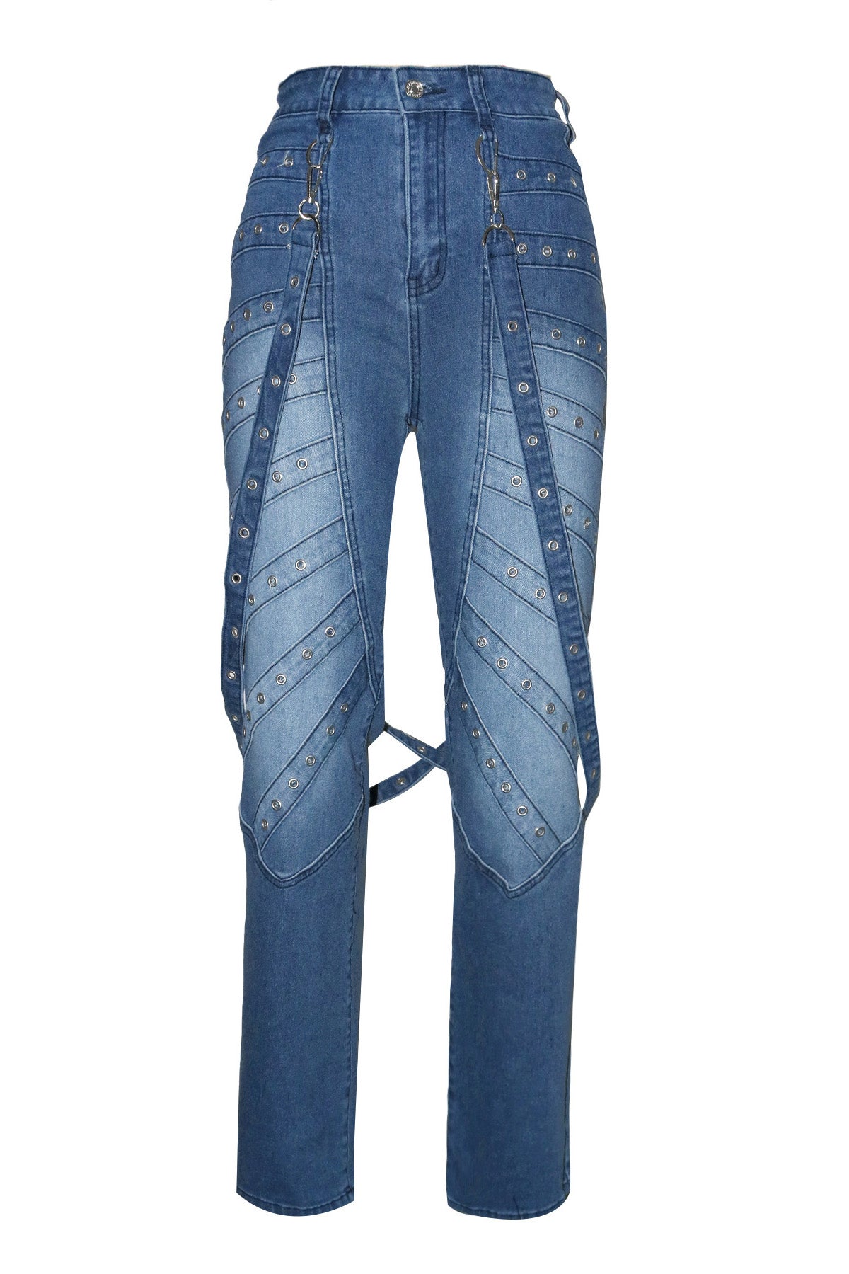 High Waist Metallic Studded Denim Jeans