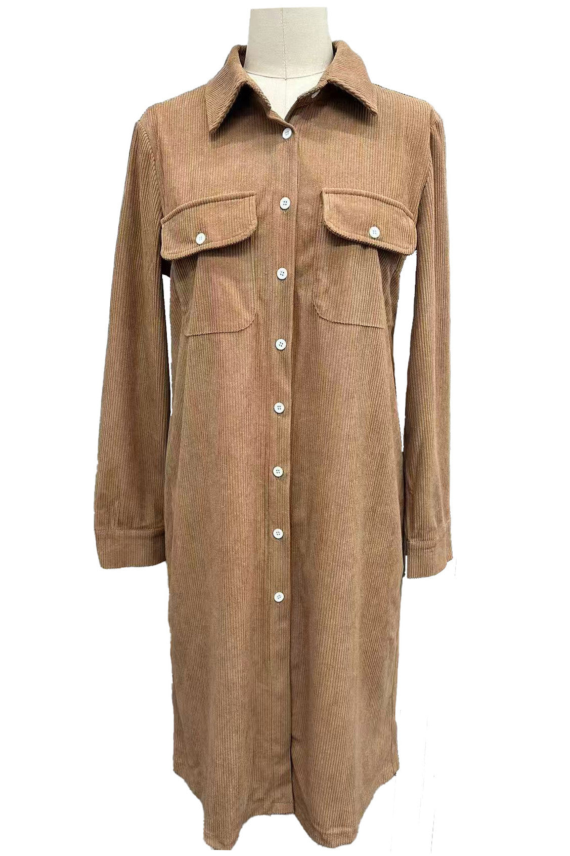 Single Breasted Pocket Shirt Style Midi Dress