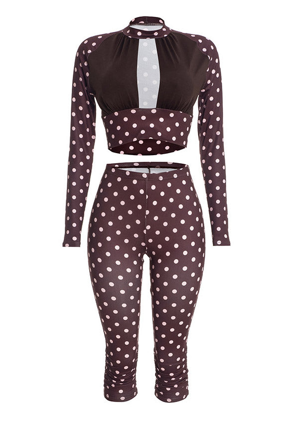 Polka Dot Cutout Top & Capri Pants Set