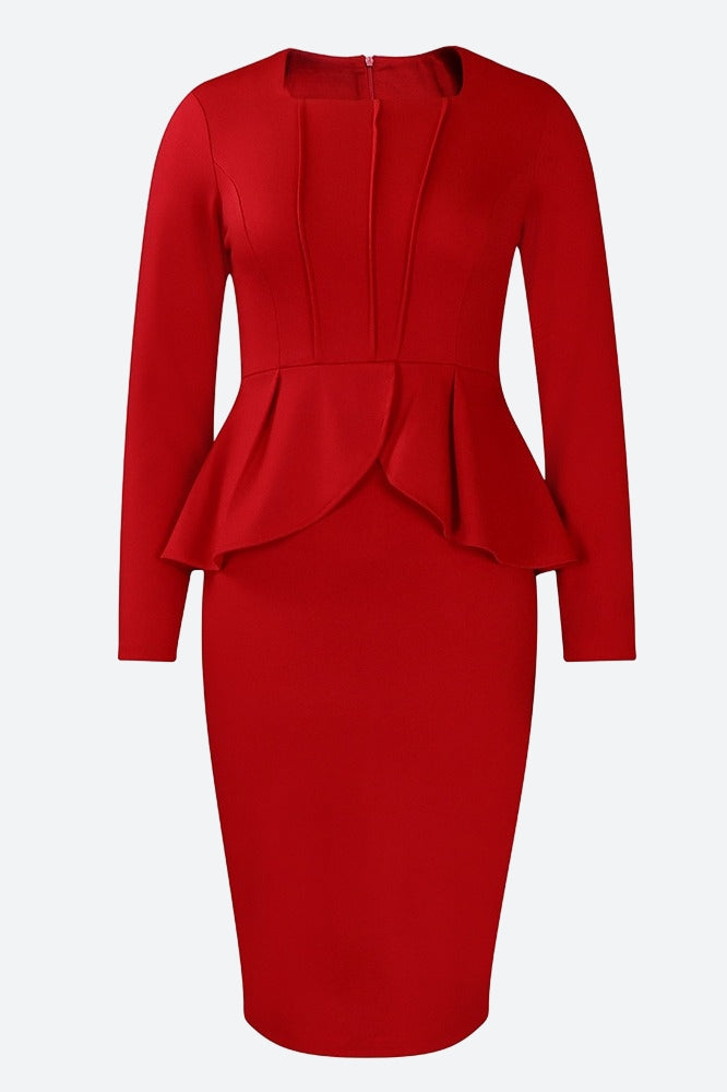 Structured Peplum Midi Dress