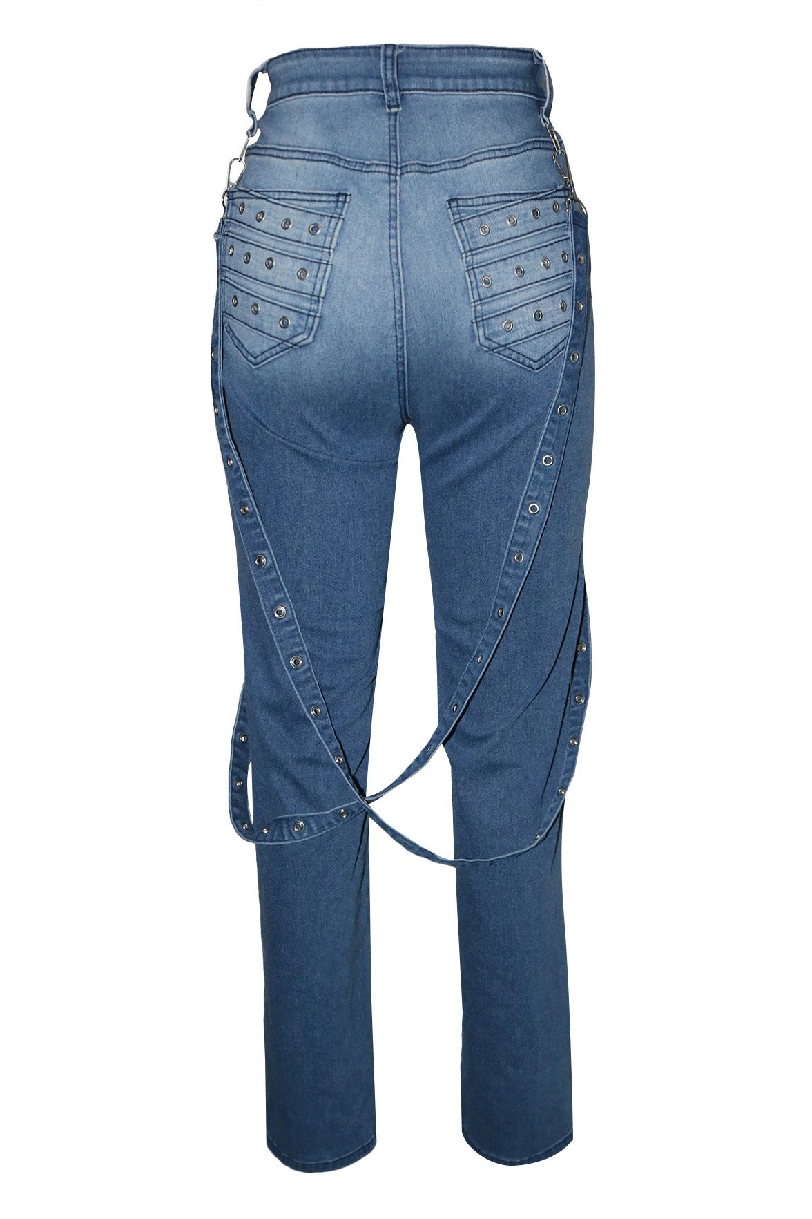 High Waist Metallic Studded Denim Jeans