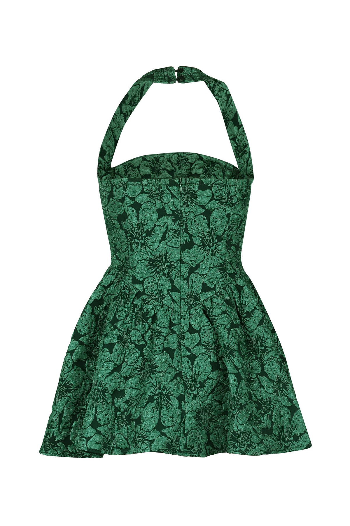Halter Jacquard Floral Embroidery Ruffle Dress