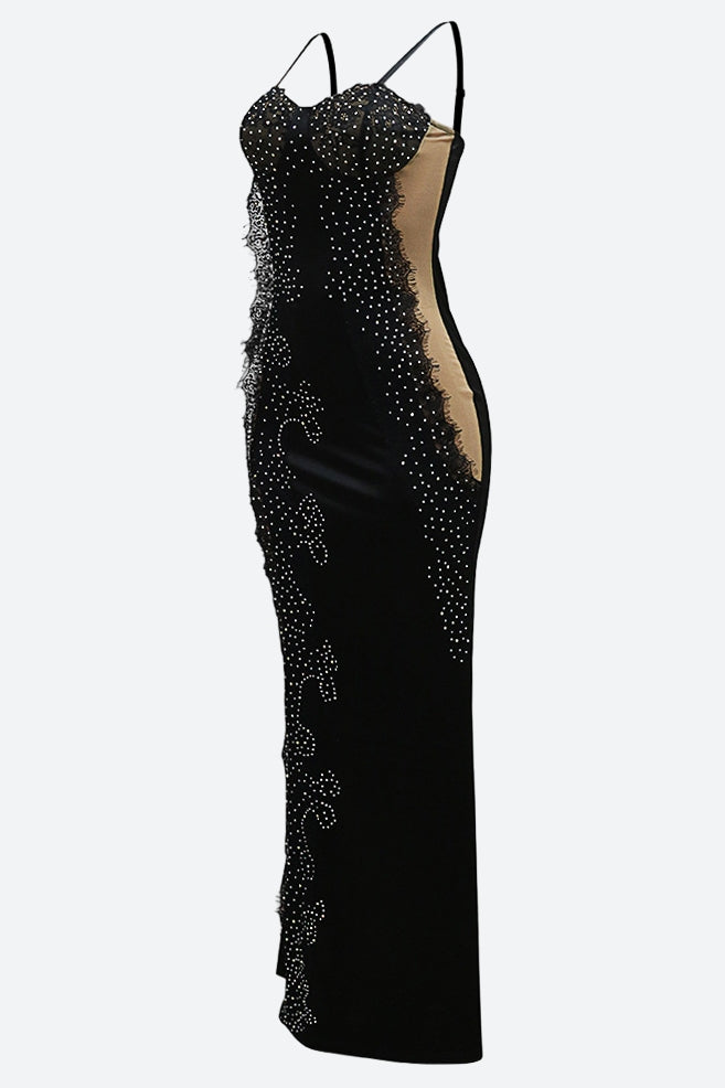 Beading Applique High Slit Sequin Dress