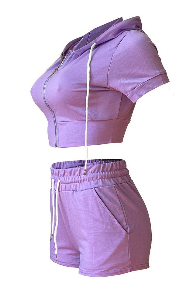 Crop Top Hoodie Short Set