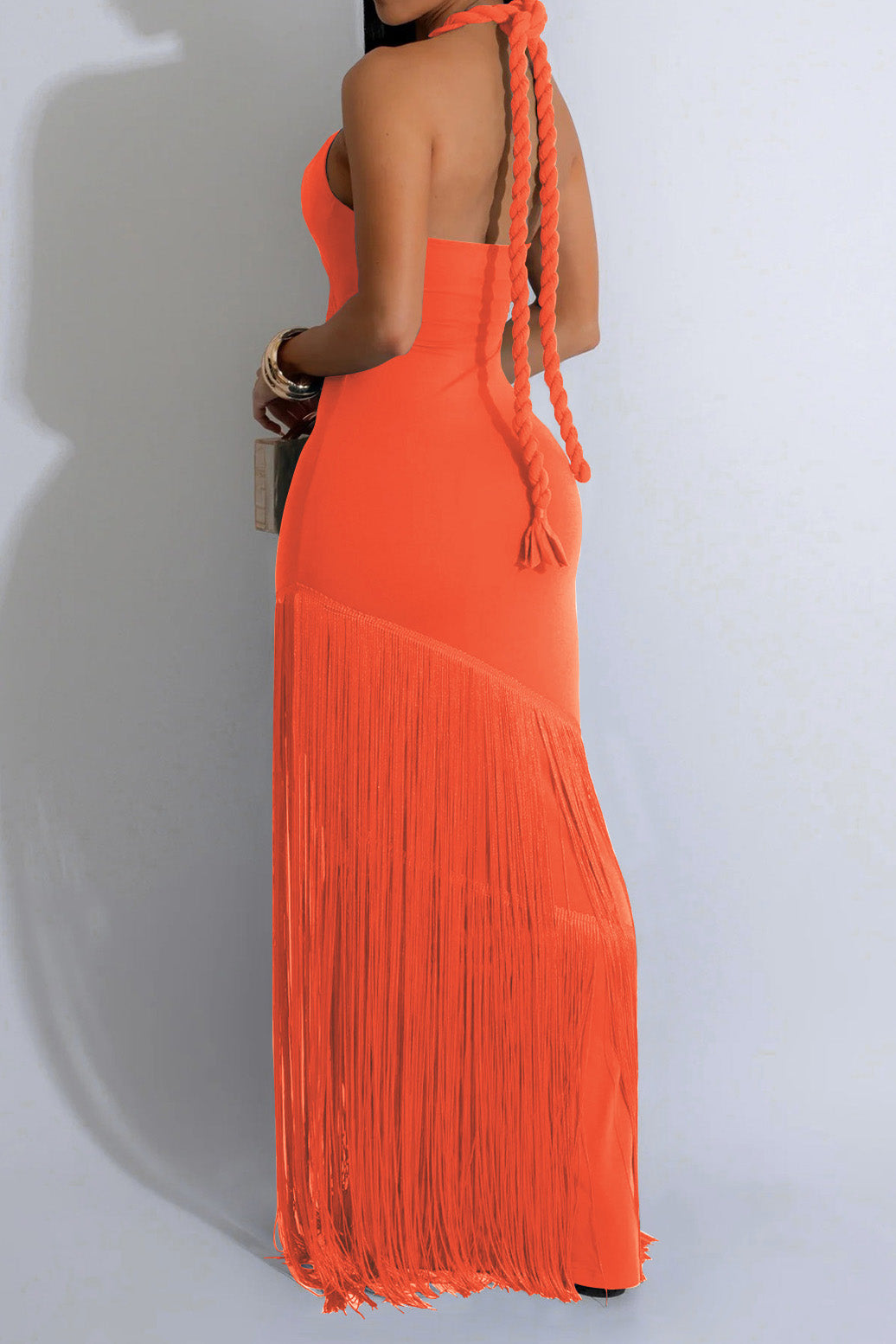 Halter Cutout Fringe Maxi Dress