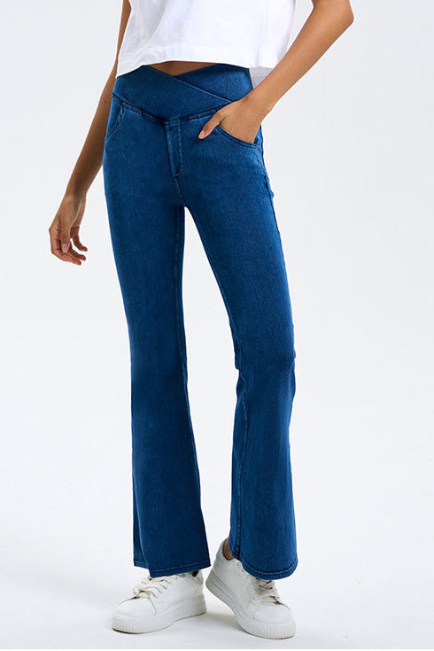 High-Stretch Crossover Flare Yoga Jeans