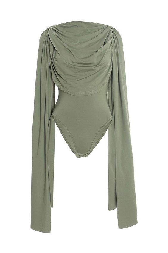 Cowl Neck Cape Sleeve Bodysuit