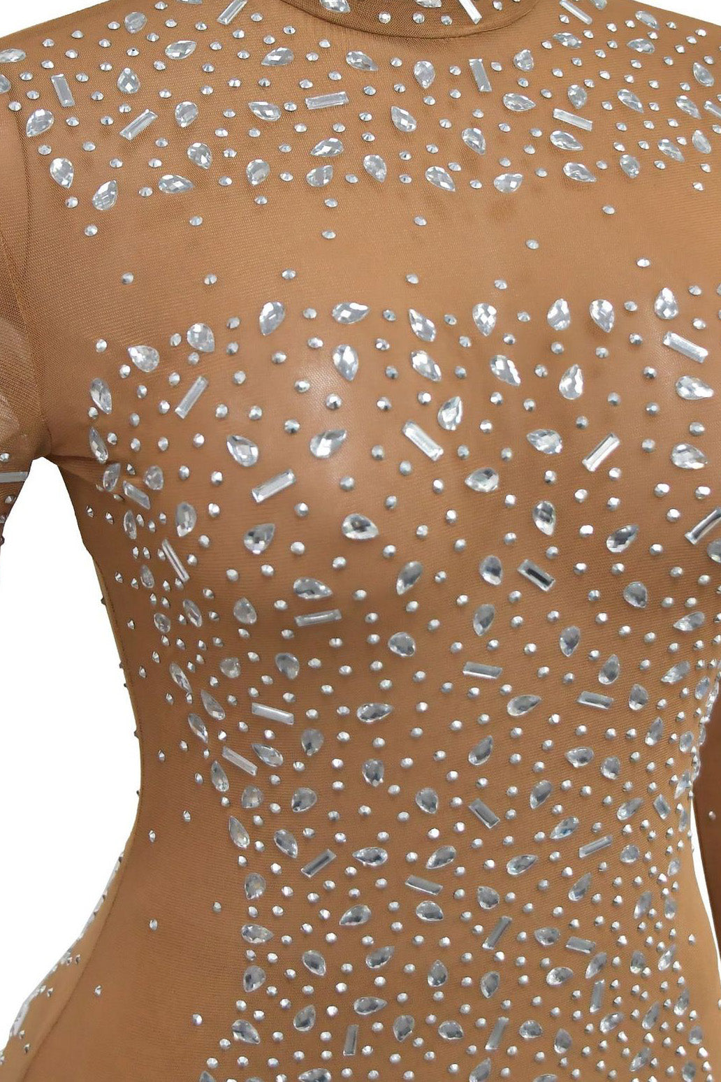 Mesh Rhinestone Long Sleeve Maxi Dress