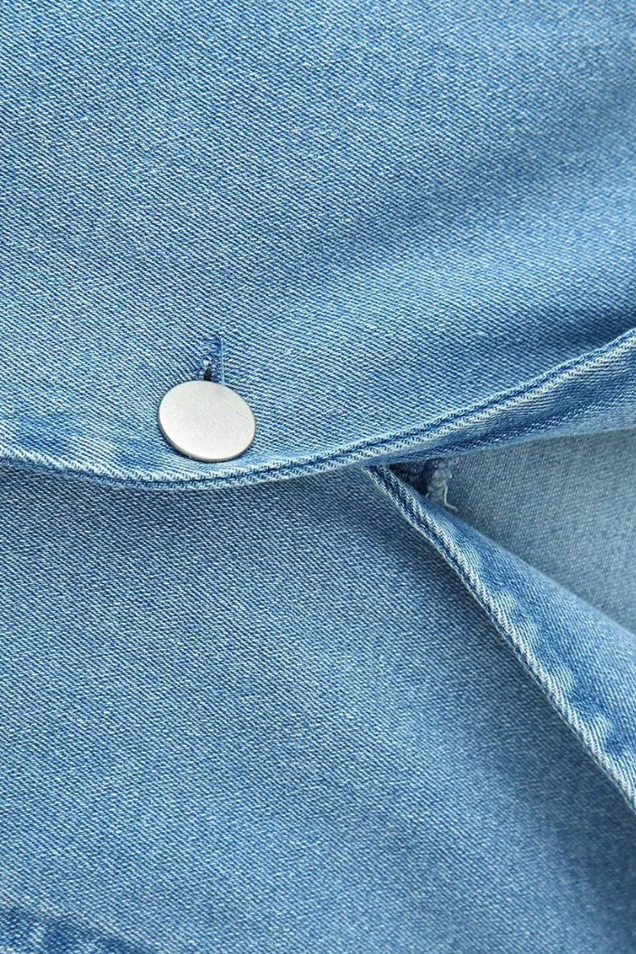 Slim Light Blue Denim Button Maxi Dress