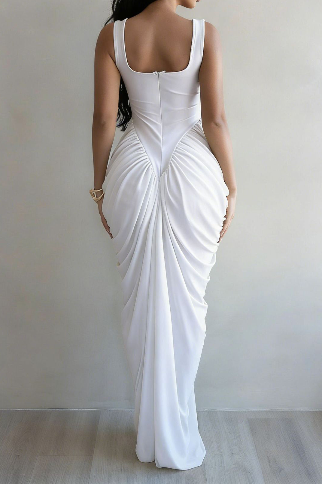 Draped V-Waist Chiffon Maxi Dress