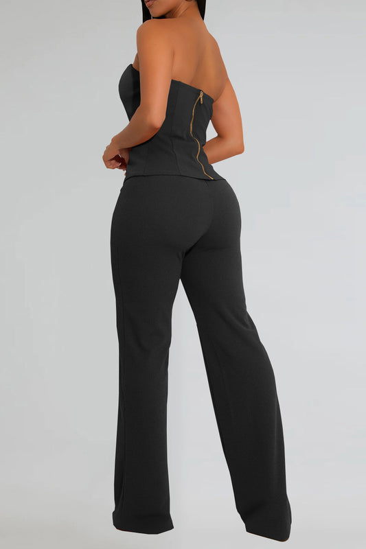 Strapless Gold Button Top & Fitted Pants Set