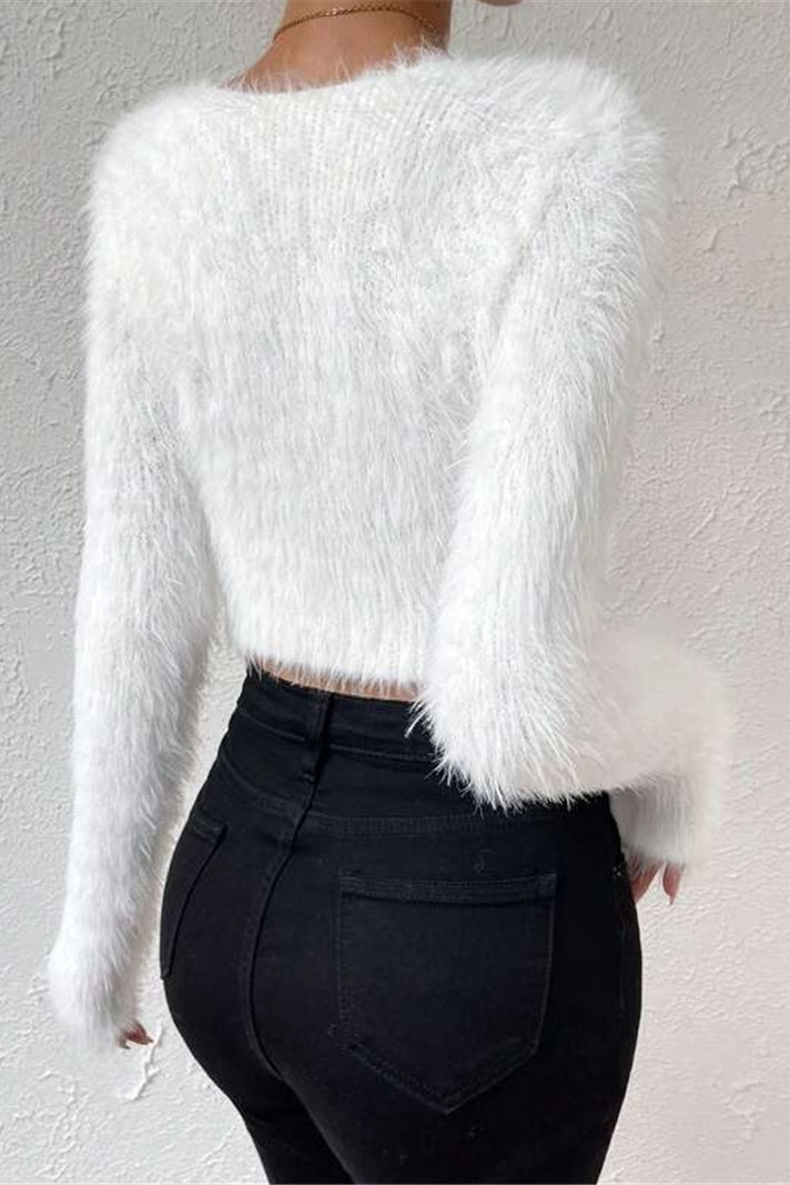 V Neck Slim Plush Short Sweater