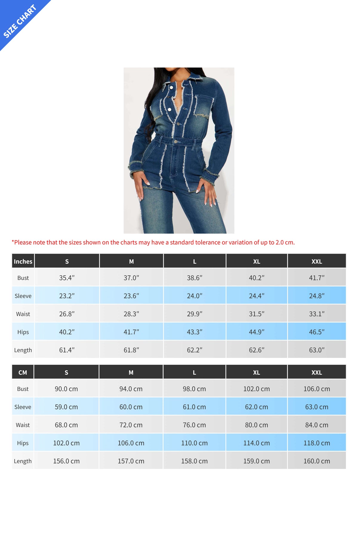 Raw-Edge Long Sleeve Stretch Denim Jumpsuit