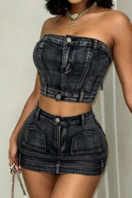 Denim Corset Top & Mini Skirt Set