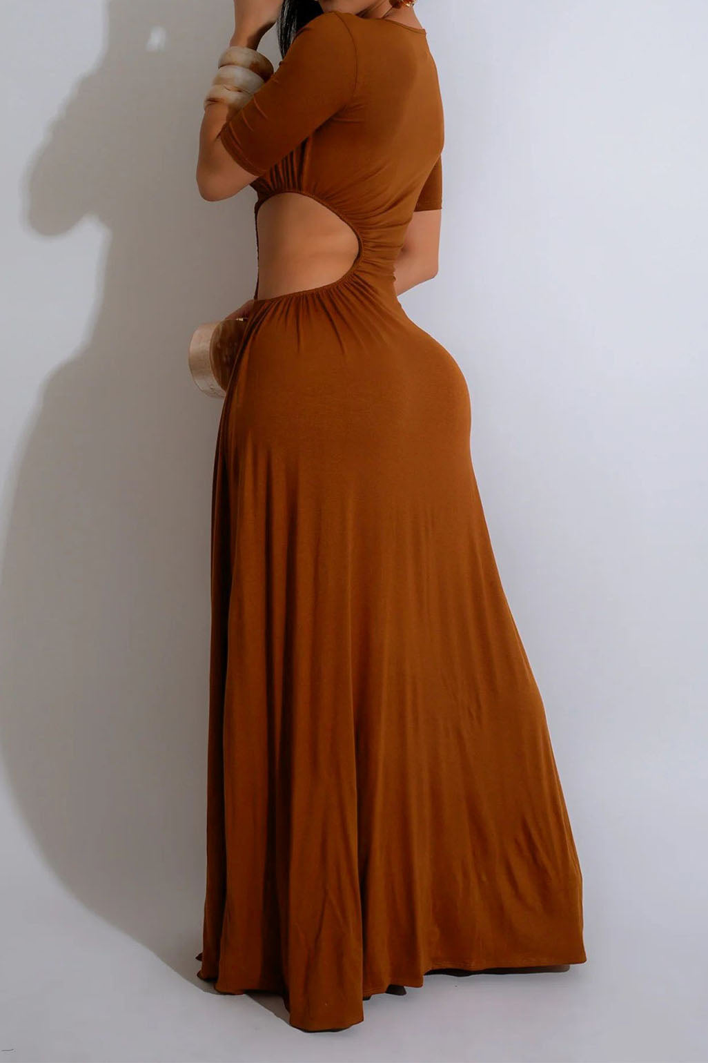 Cutout Ruched High Slit Maxi Dress