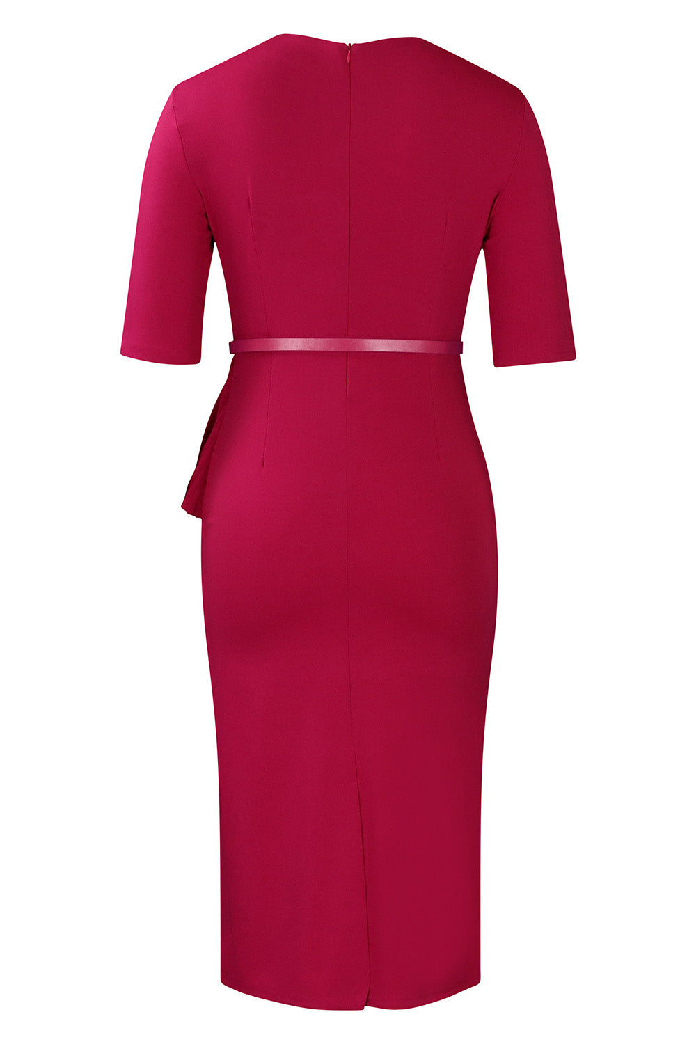 Solid Short Sleeves Knee Length Peplum Dress