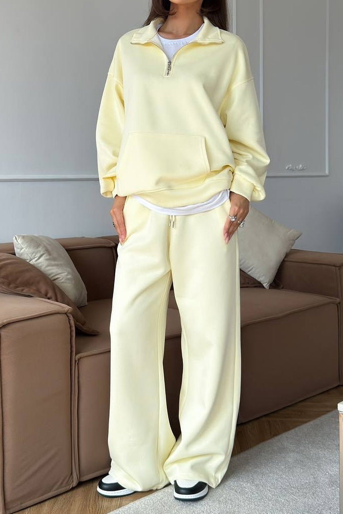 Quarter Zip Wide Leg Lounge Set