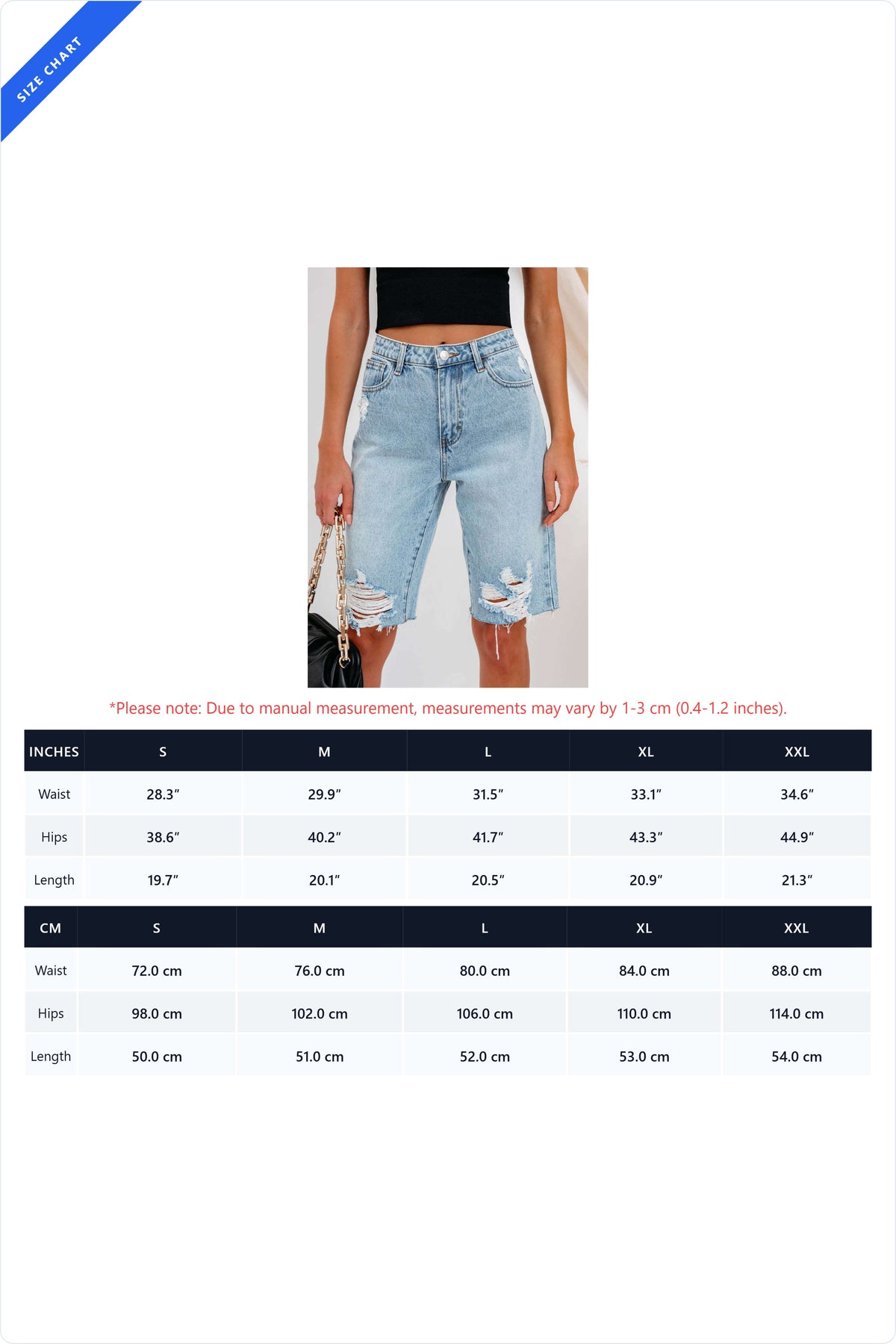 High-Waisted Distressed Denim Bermuda Shorts