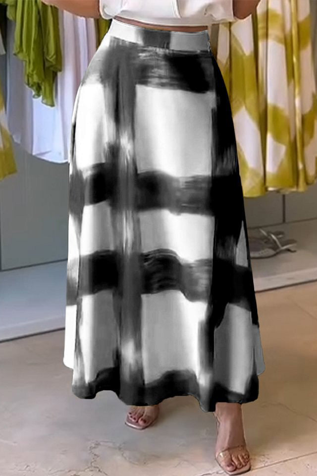 Plaid Print A-Line Long Skirt