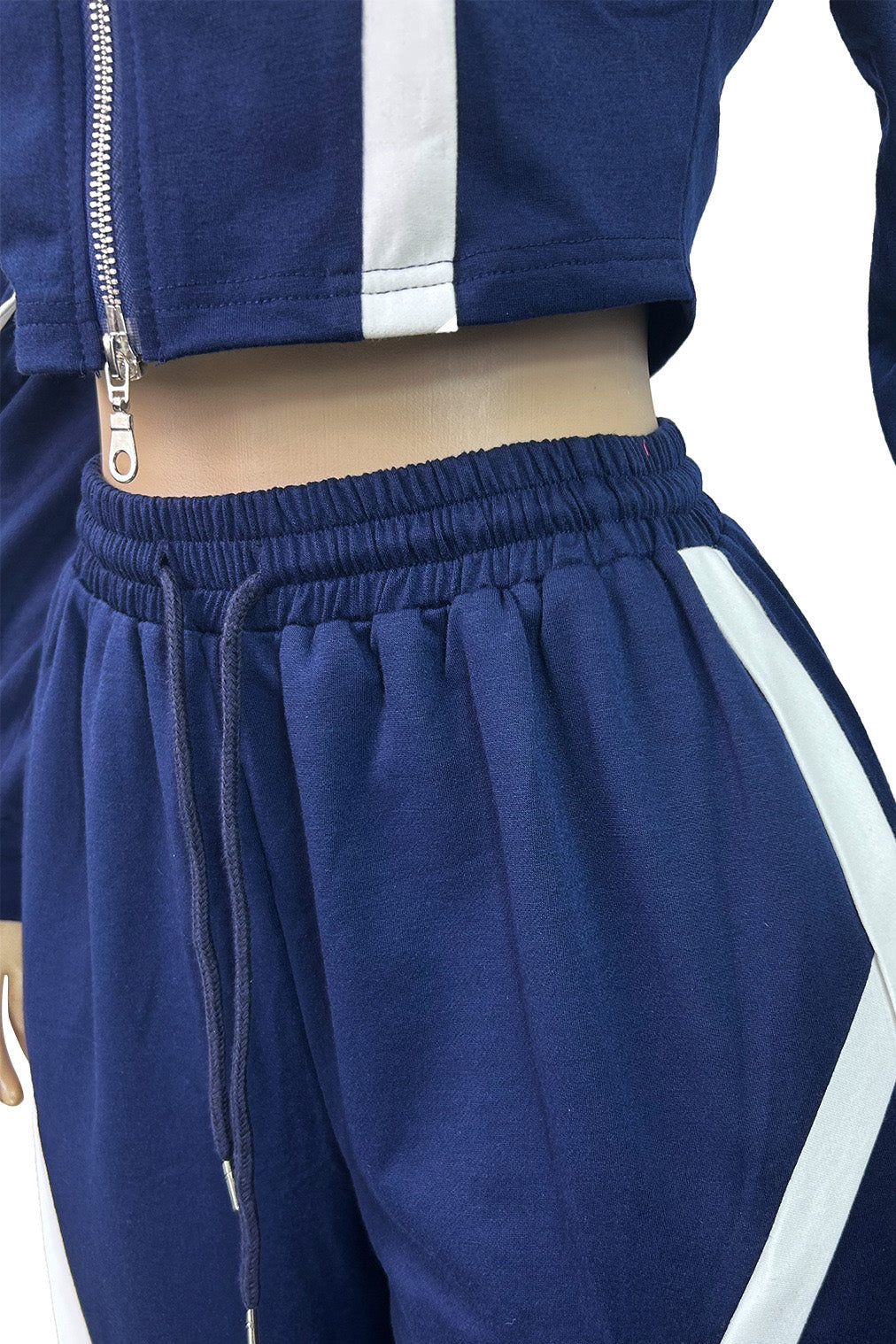 Striped Patchwork Zip-Up Top & Wide Leg Pants Set