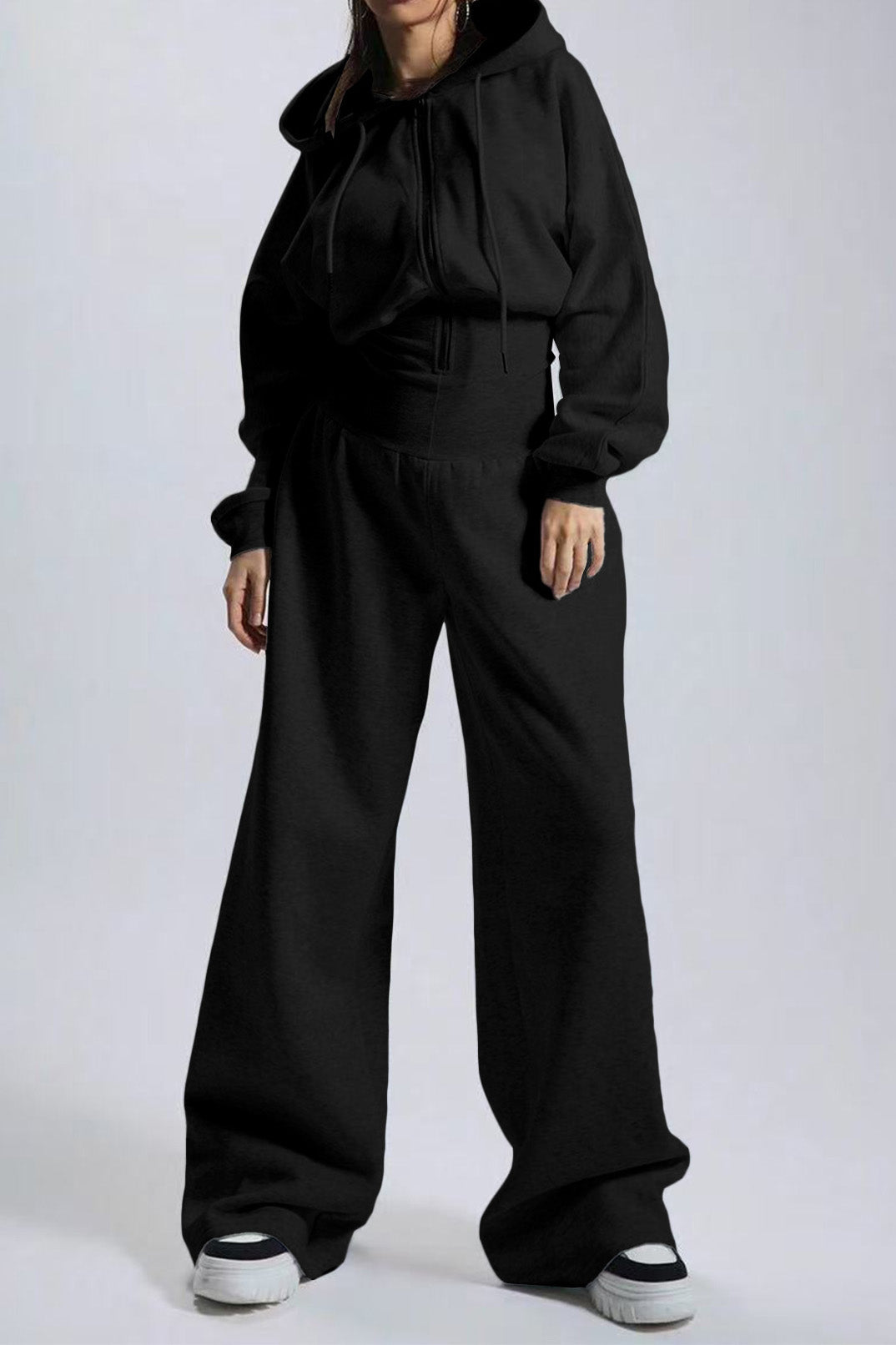 Hooded Drawstring Wide Leg Jumpsuit