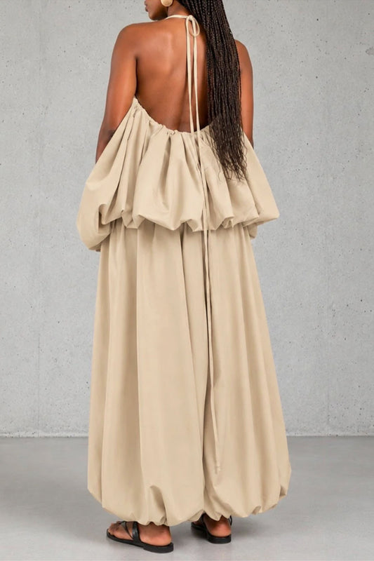 Plus Size Plunging Halter Oversized Top & Harem Pants Set