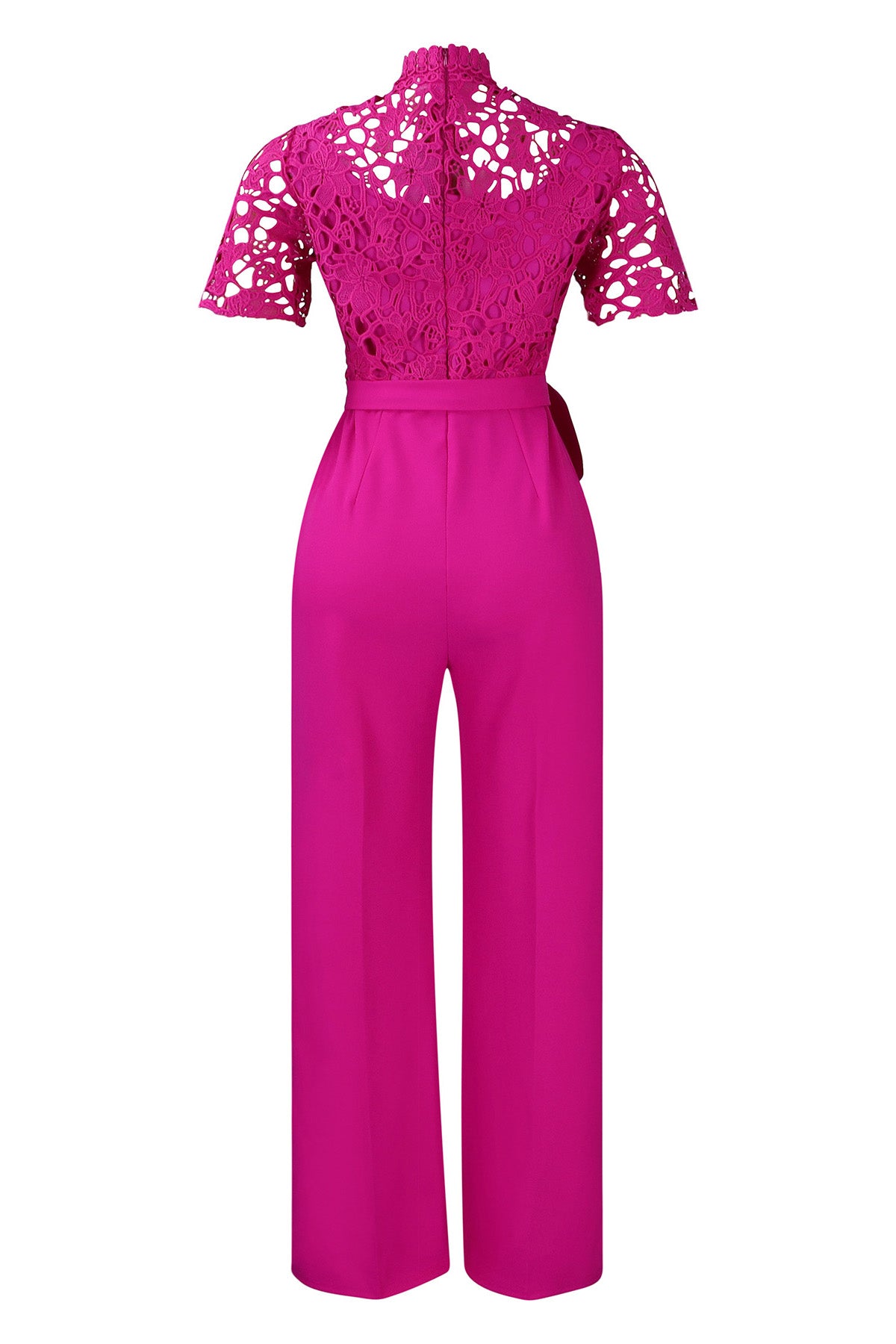 Lace Hollow Out Tie Waist Wide Leg Jumpsuit