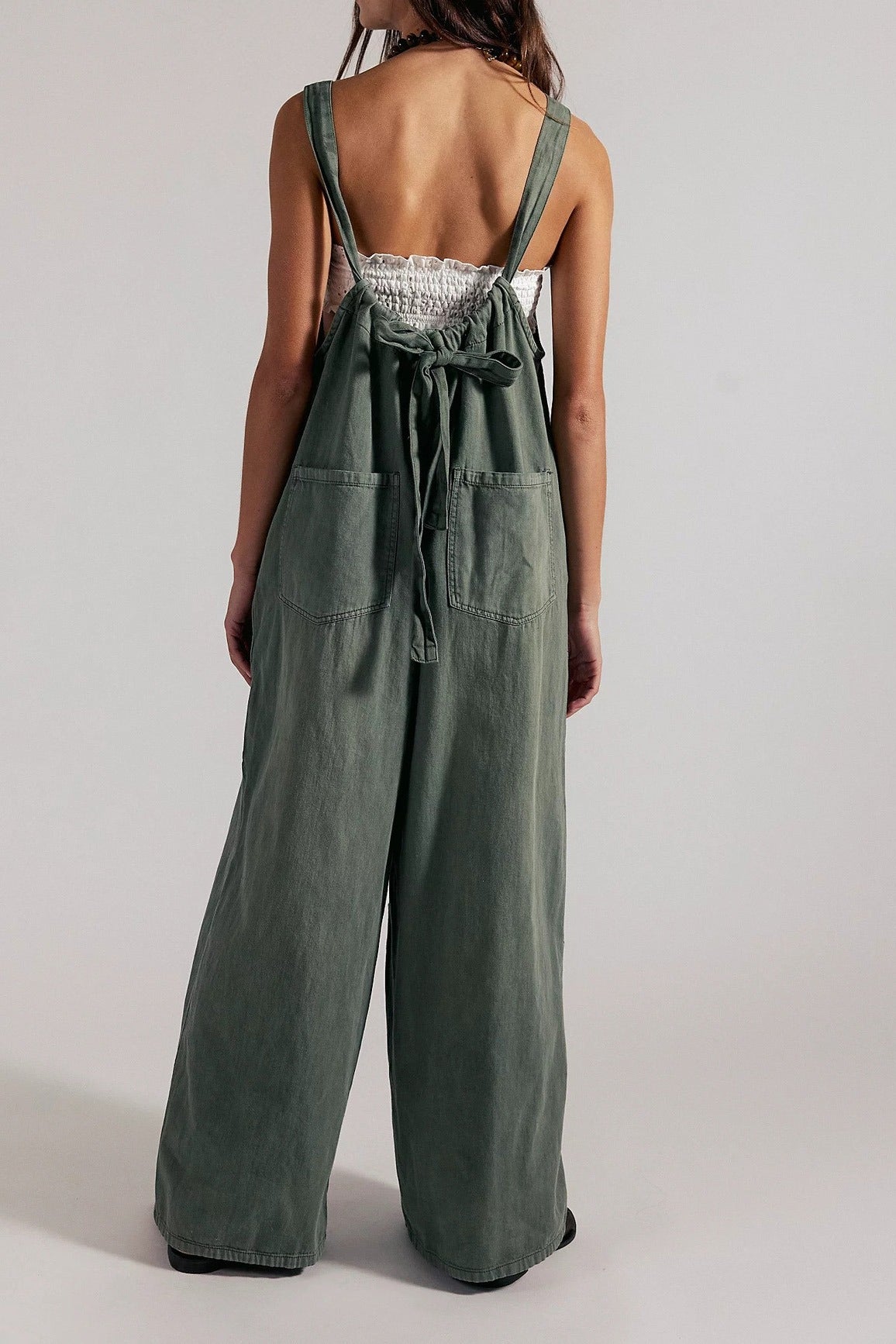 Slouchy Tie-Back Wide Leg Denim Jumpsuit