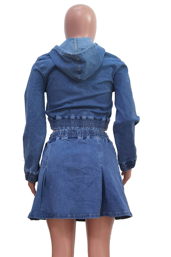 Casual Washed Denim Skirt Set