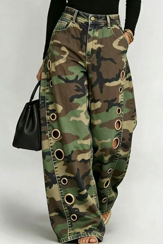 Baggy Camo Eyelet Wide Leg Pants