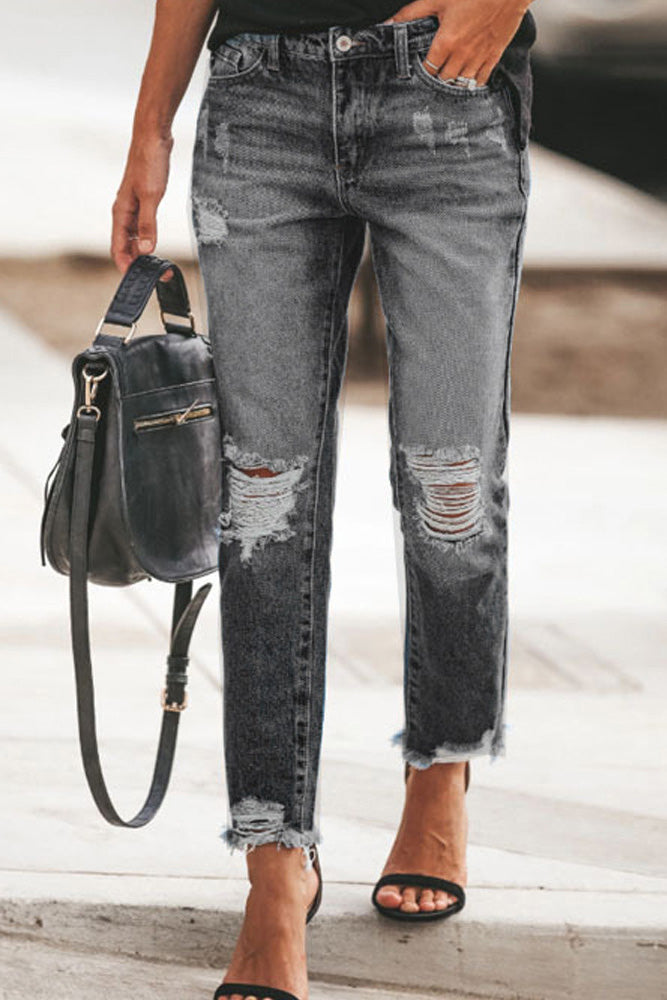 Distressed Raw Hem Jeans