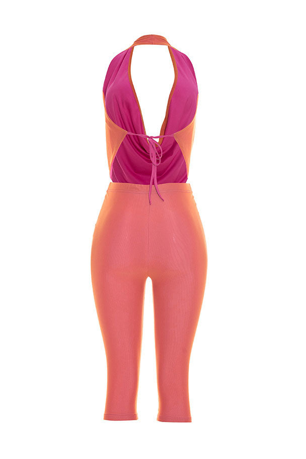 Plunging Halter Capri Set