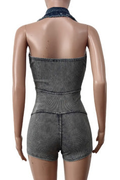 Washed Sleeveless Rompers