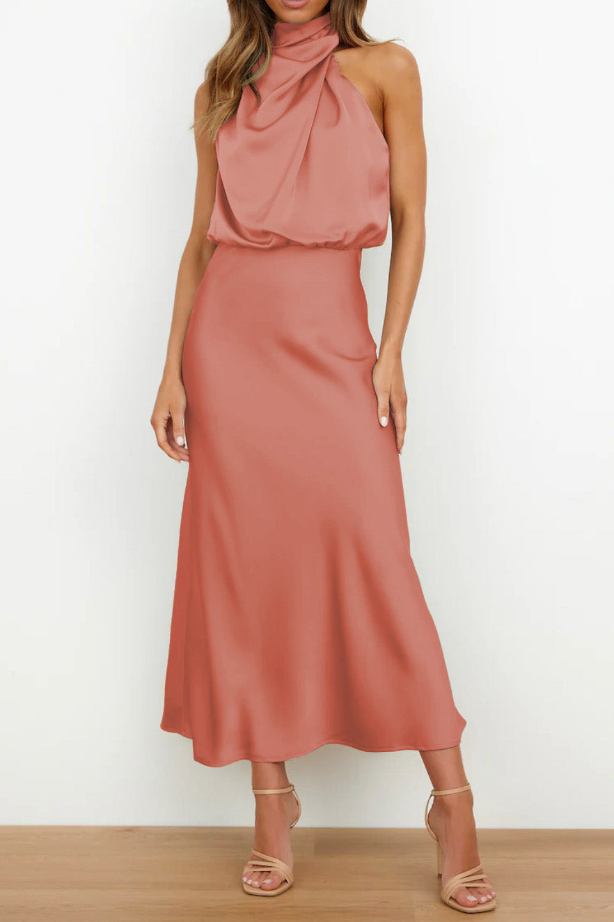 Satin Mock-Neck Slip Dress