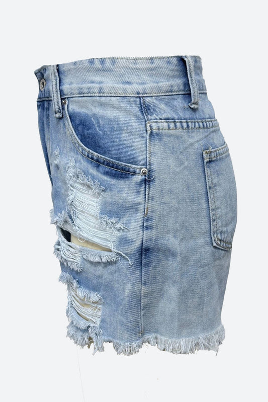 Frayed Hem Destroyed Jean Shorts