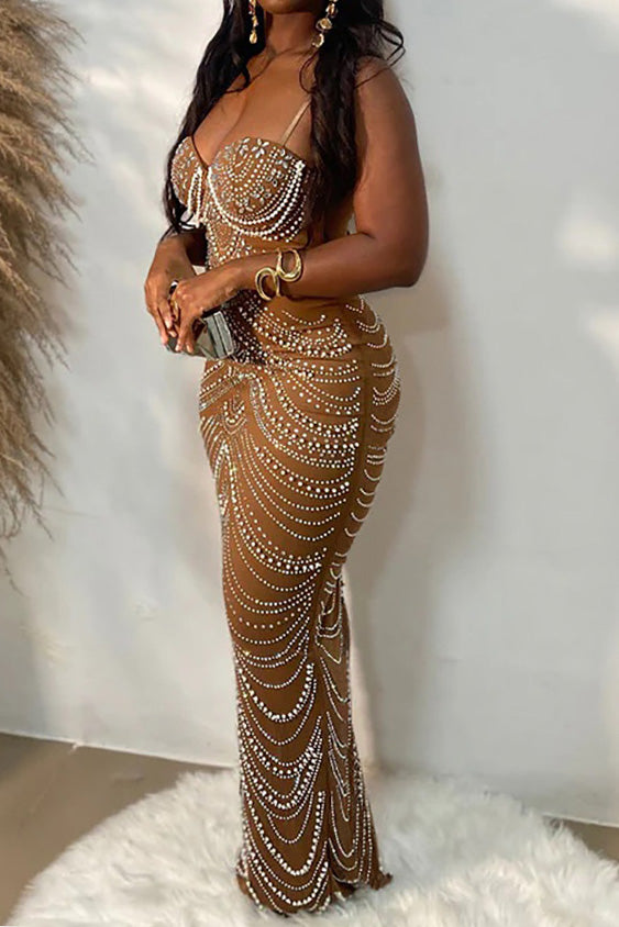 Rhinestone Chandelier Bustier Maxi Dress