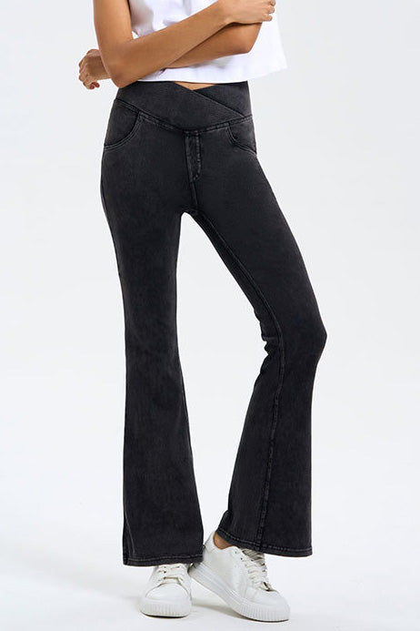 High-Stretch Crossover Flare Yoga Jeans