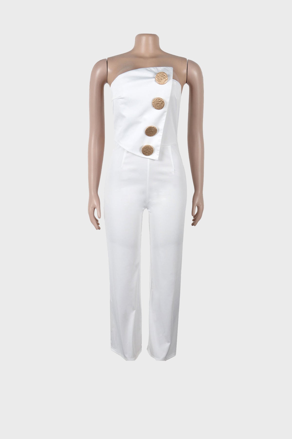 Off Shoulder Button Strapless Irregular Jumpsuits