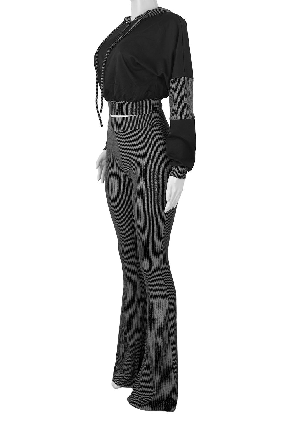 Textured Hooded Top & Flared Pants Set