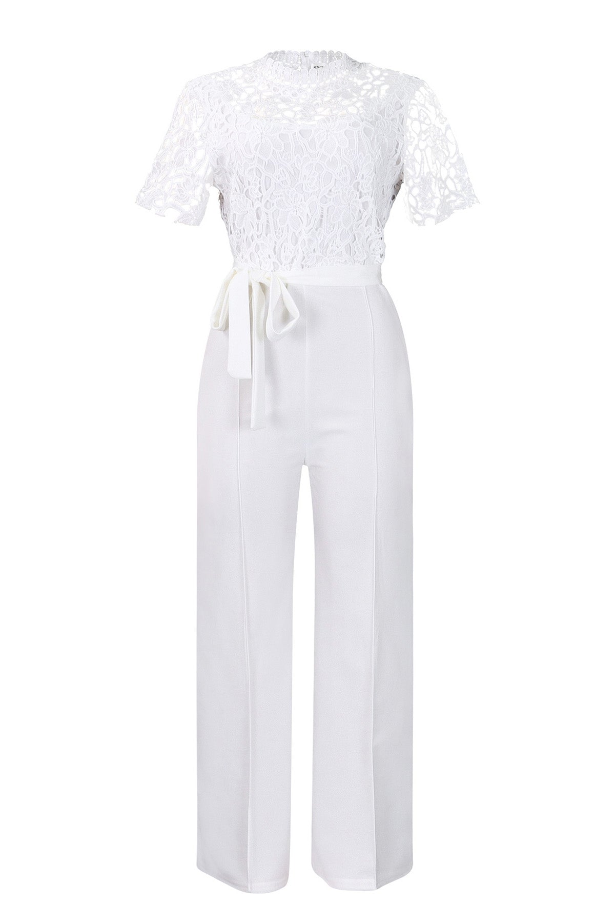 Lace Hollow Out Tie Waist Wide Leg Jumpsuit