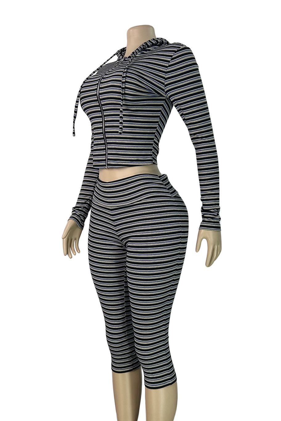 Striped Zip Hoodie & Foldover Capri Pants Set