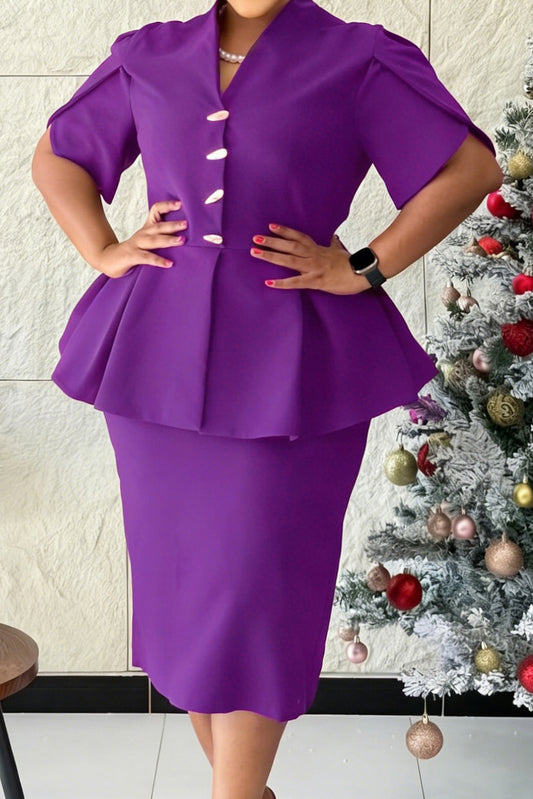 Elegant Peplum Top & Pencil Skirt Set