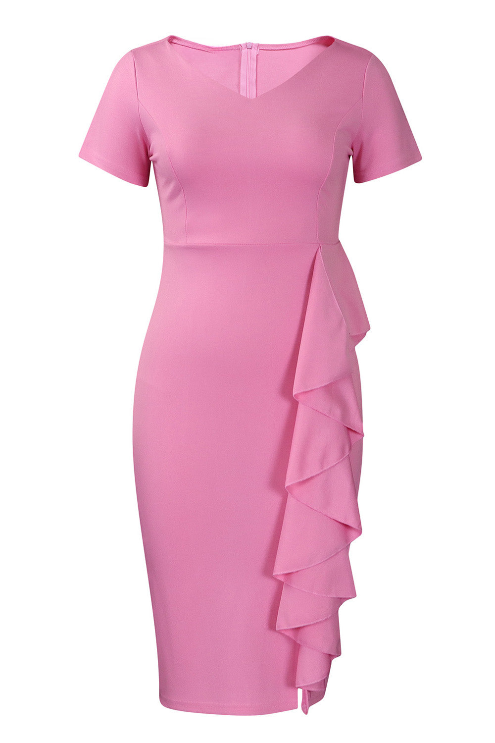 Solid Color Hip Ruffled High-Waisted Dress