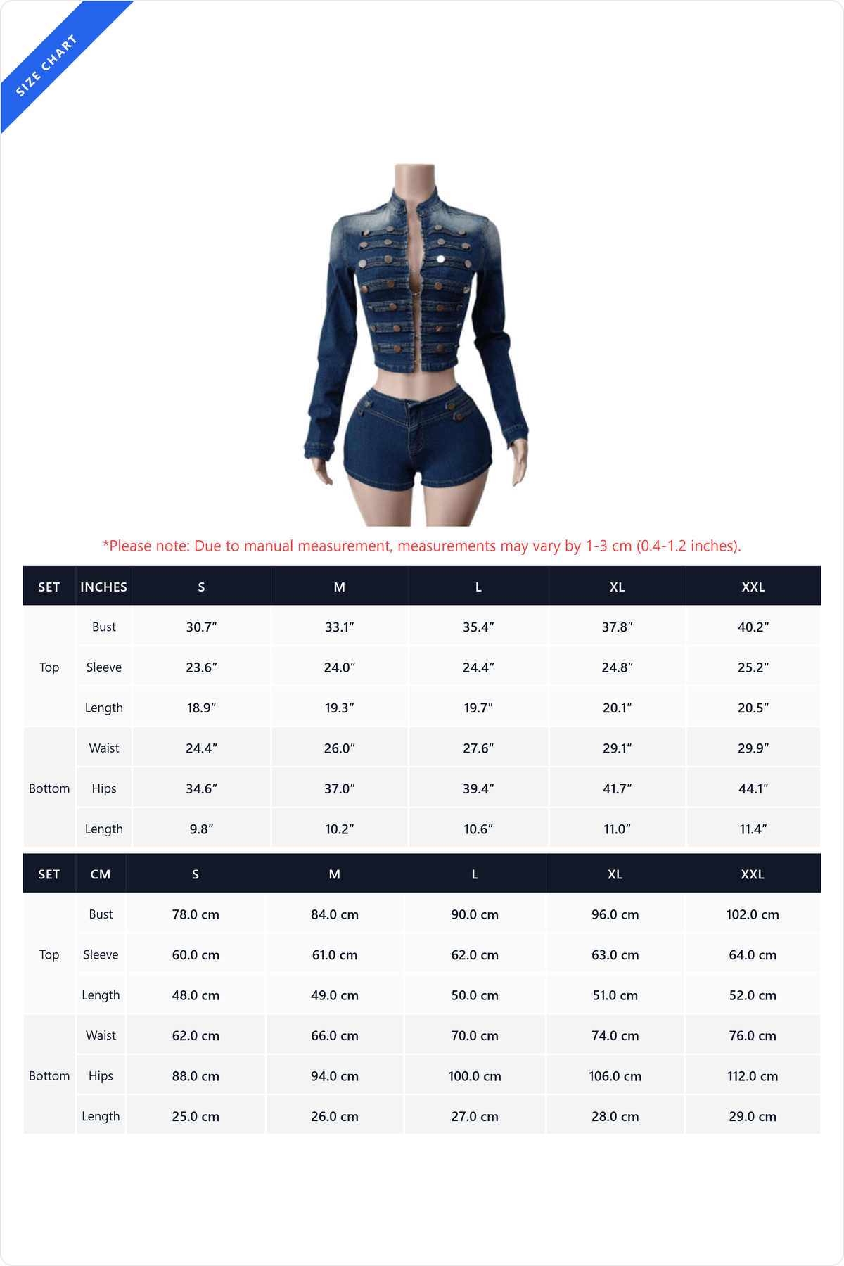 Military Denim Jacket & Shorts Set