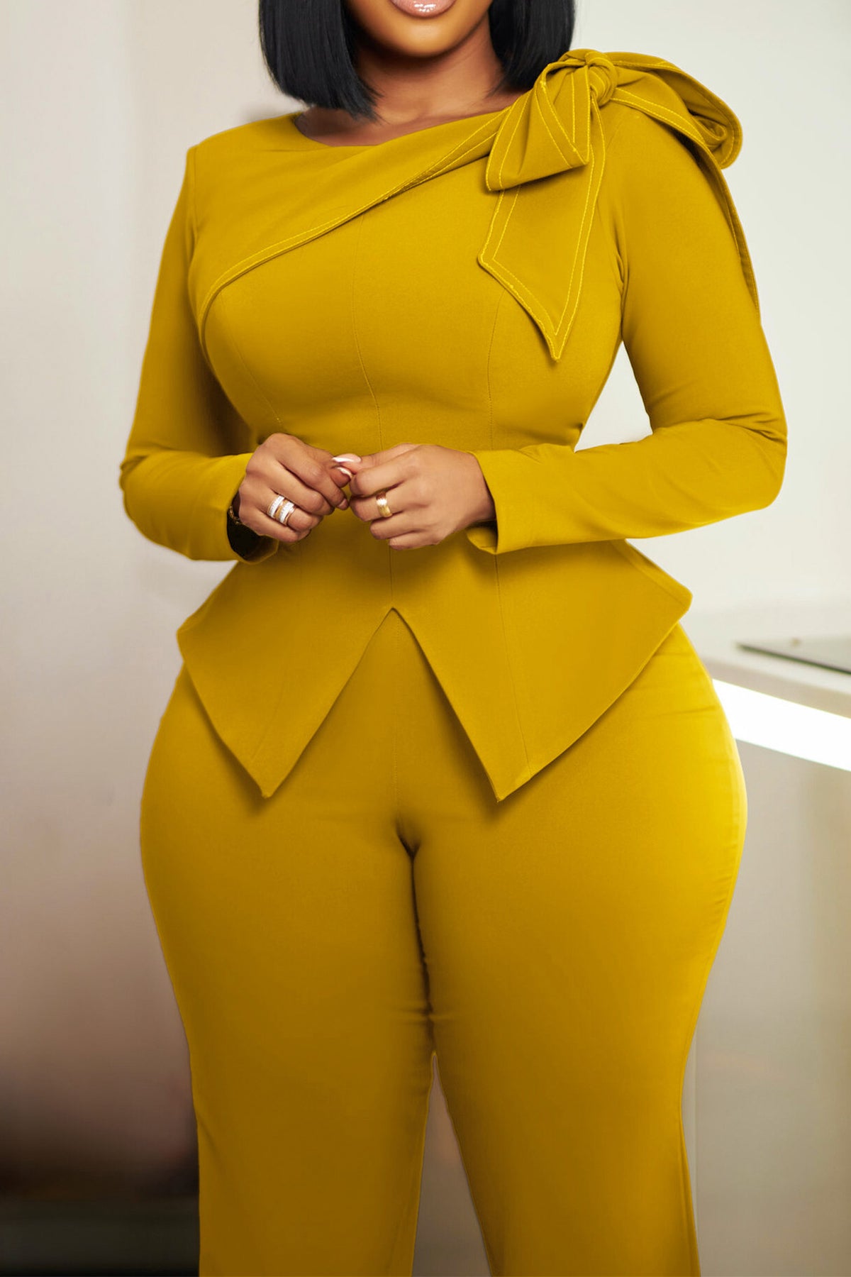 Solid Color Long Sleeve Top & Pants Set