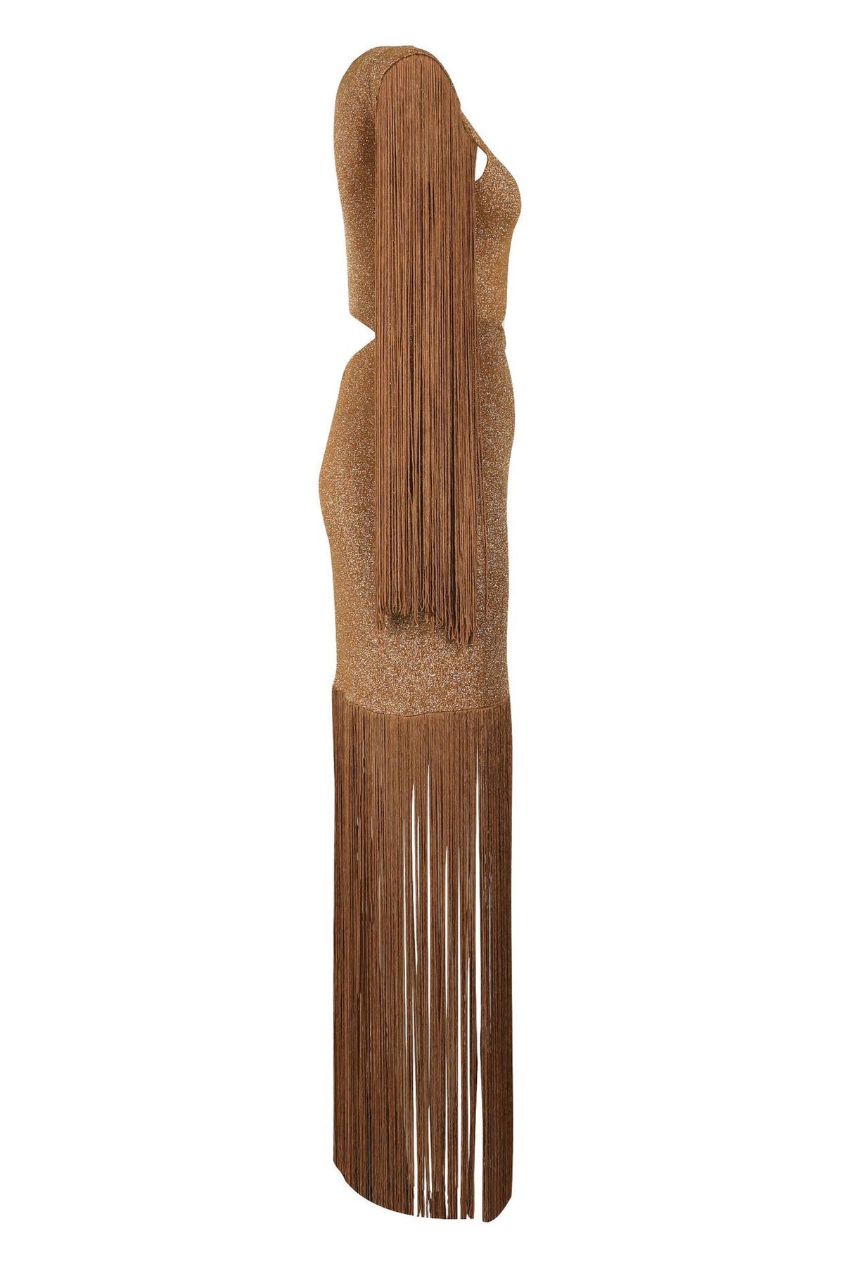 Shimmer One Shoulder Fringe Cutout Maxi Dress