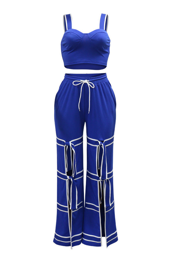 Stretch Sling Crop Vest Slit Wide Leg Pants Set
