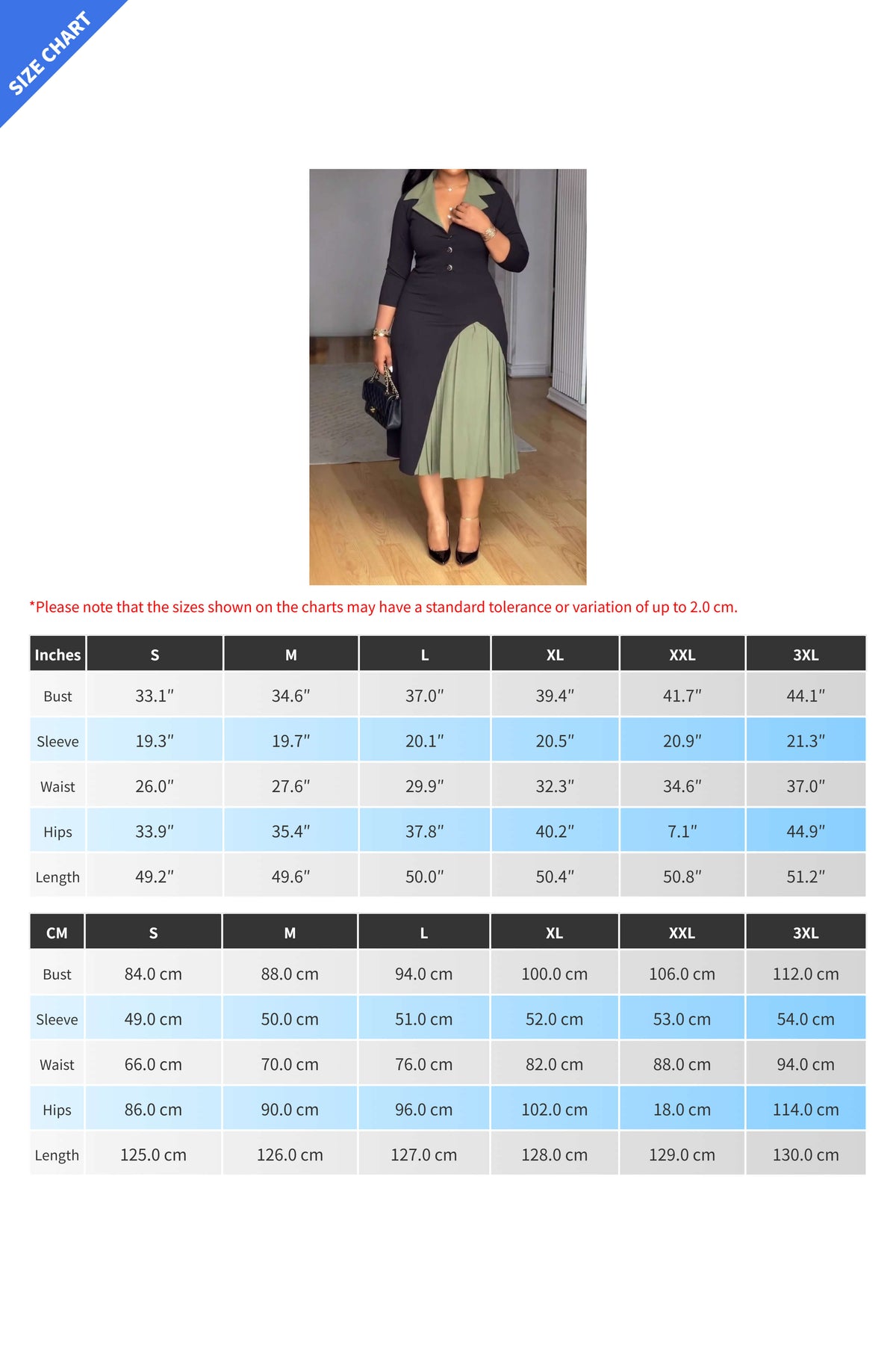 Collared Waist-Drawn Colorblock Pleated Dress